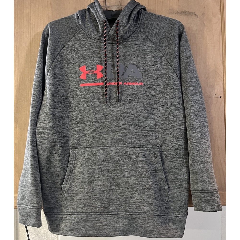 Under Armour Hoodie Mens Large Gray ColdGear Fleece Pullover Logo Sweatshirt